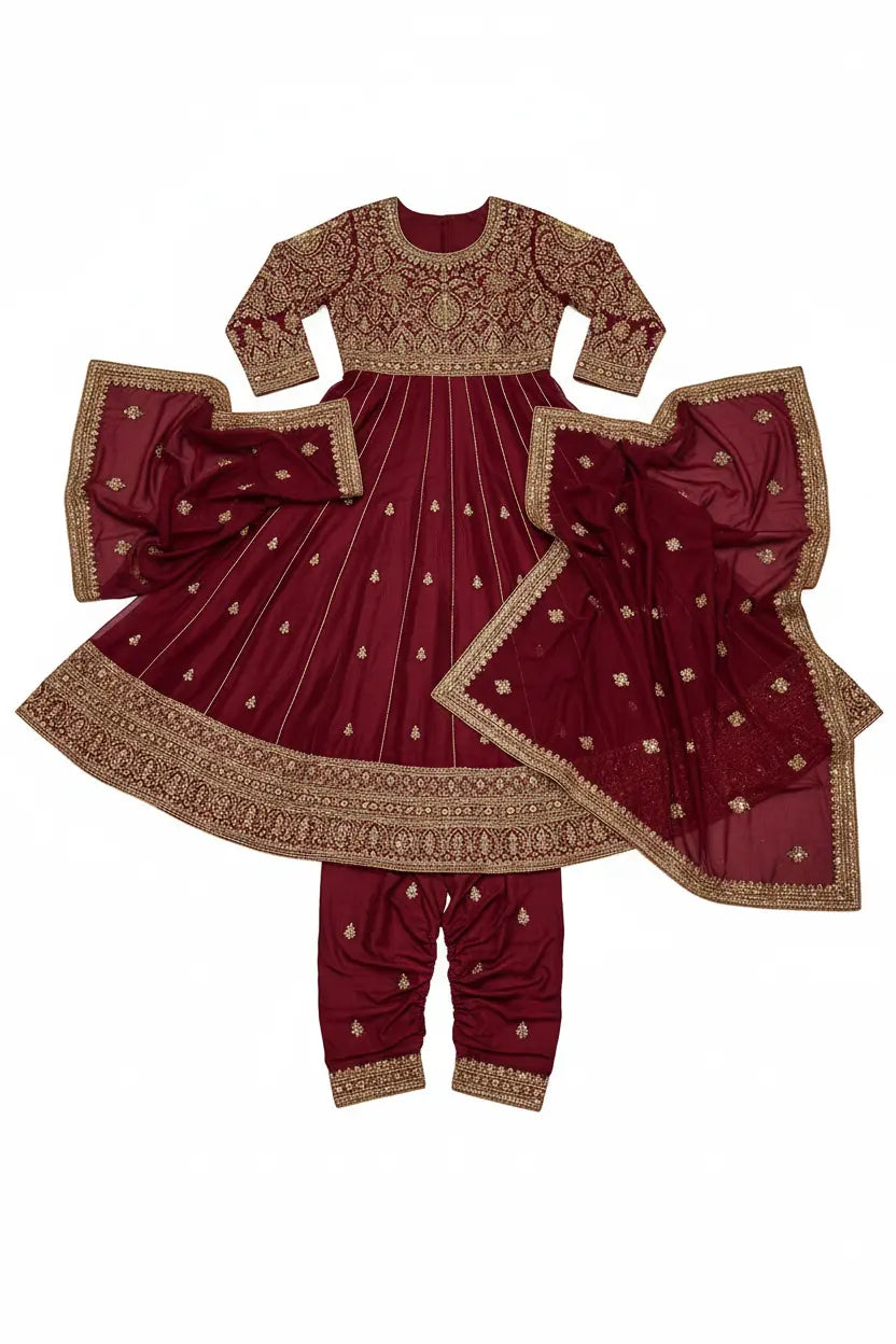 Anarkali Suit Set with golden embroidery and dupatta