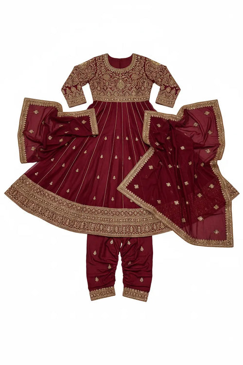 Anarkali Suit Set with golden embroidery and dupatta
