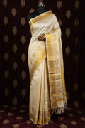 Kerala Kasavu onam festival saree in off-white with golden zari border, soft silk